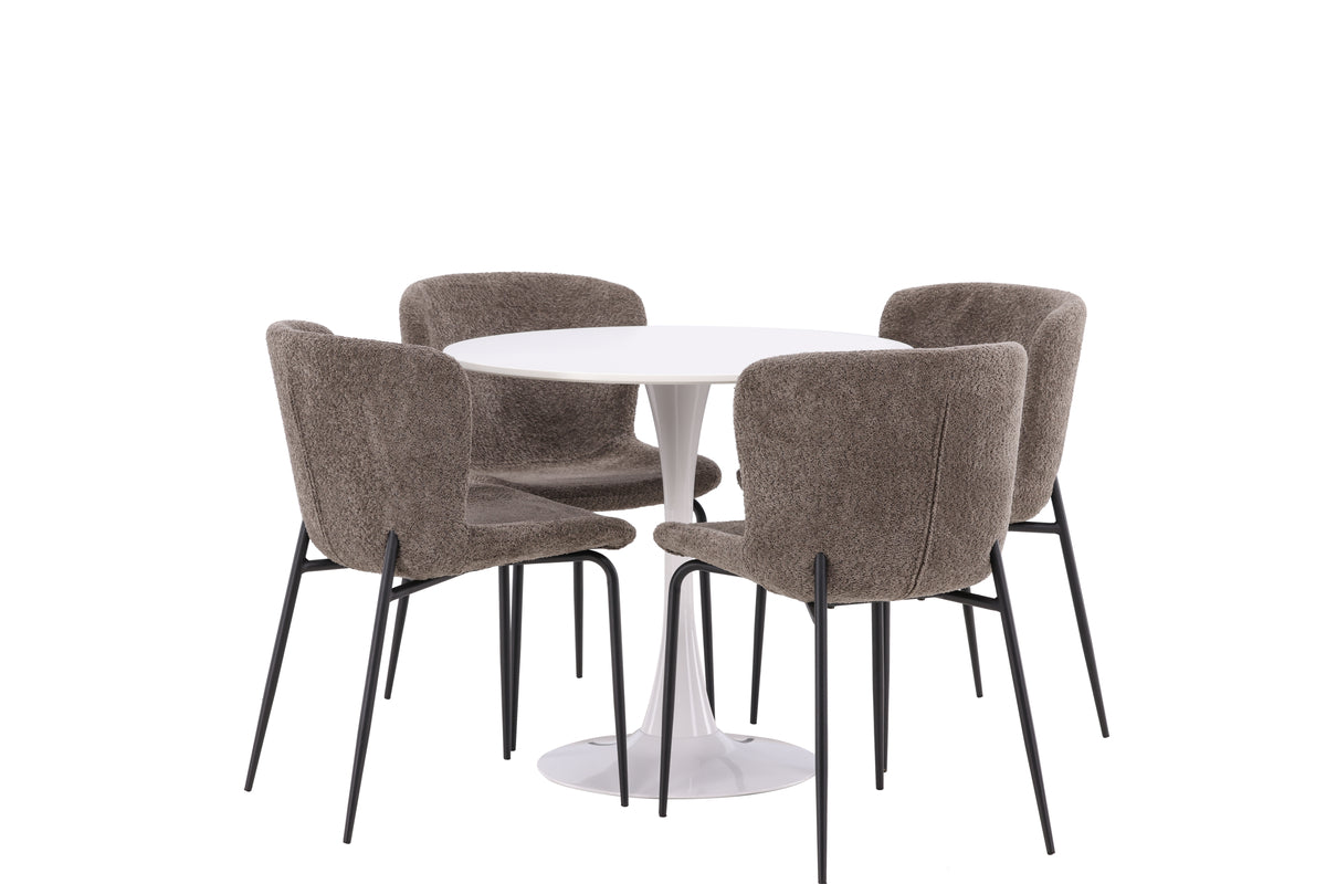 Venture Design Modesto & Hamden Matstolar 2-pack Brun + Runda Matbord ⌀80 Vit