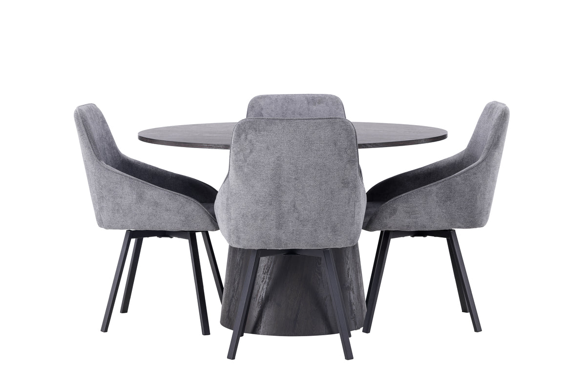 Venture Design Rosie & Lanzo Matstolar 2-pack Grå + Runda Matbord ⌀120 Mocka
