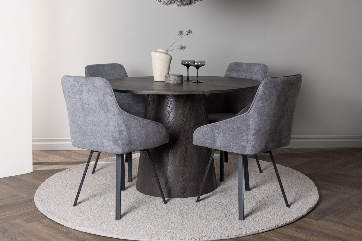 Venture Design Rosie & Lanzo Matstolar 2-pack Grå + Runda Matbord ⌀120 Mocka