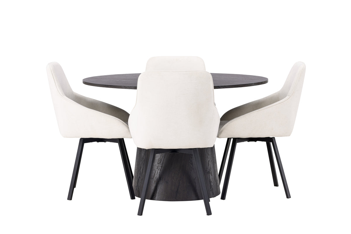 Venture Design Rosie & Lanzo Matstolar 2-pack Beige + Runda Matbord ⌀120 Mocka