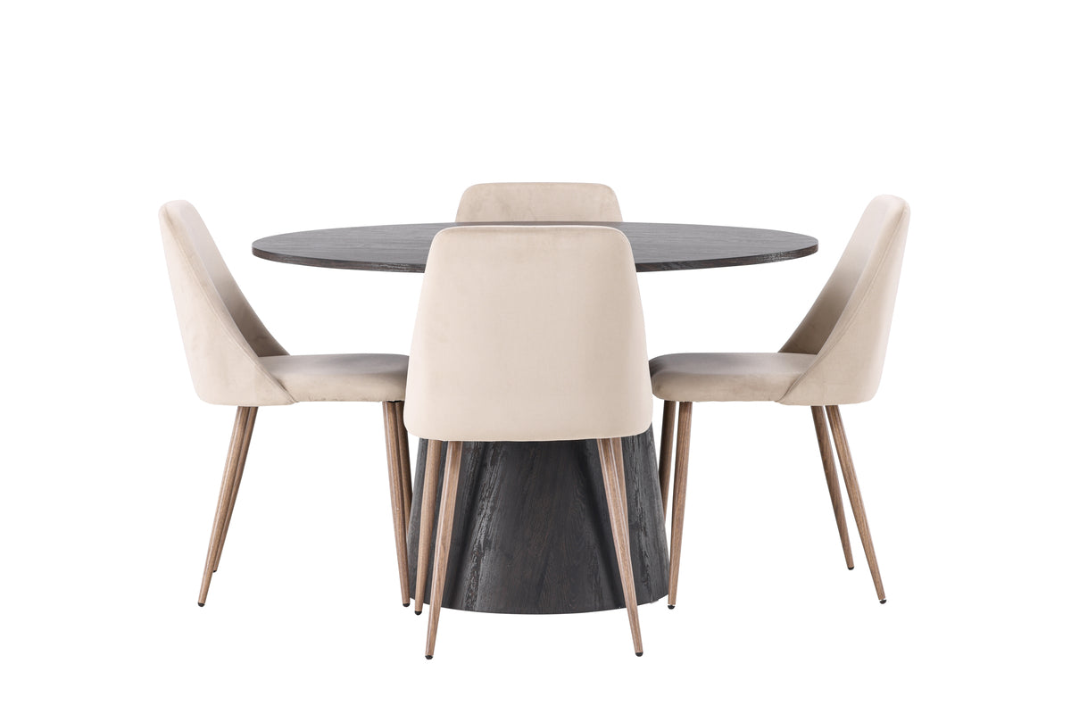 Venture Design Lanzo & Night Runda Matbord ⌀120 Mocka + Matstolar 2-pack Beige