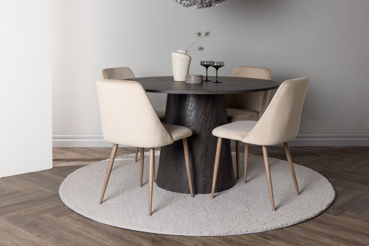 Venture Design Lanzo & Night Runda Matbord ⌀120 Mocka + Matstolar 2-pack Beige