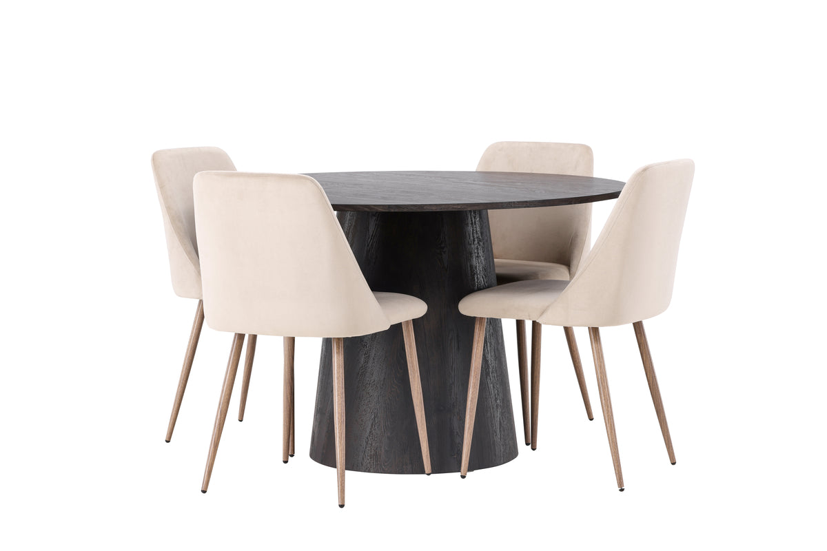 Venture Design Lanzo & Night Runda Matbord ⌀120 Mocka + Matstolar 2-pack Beige
