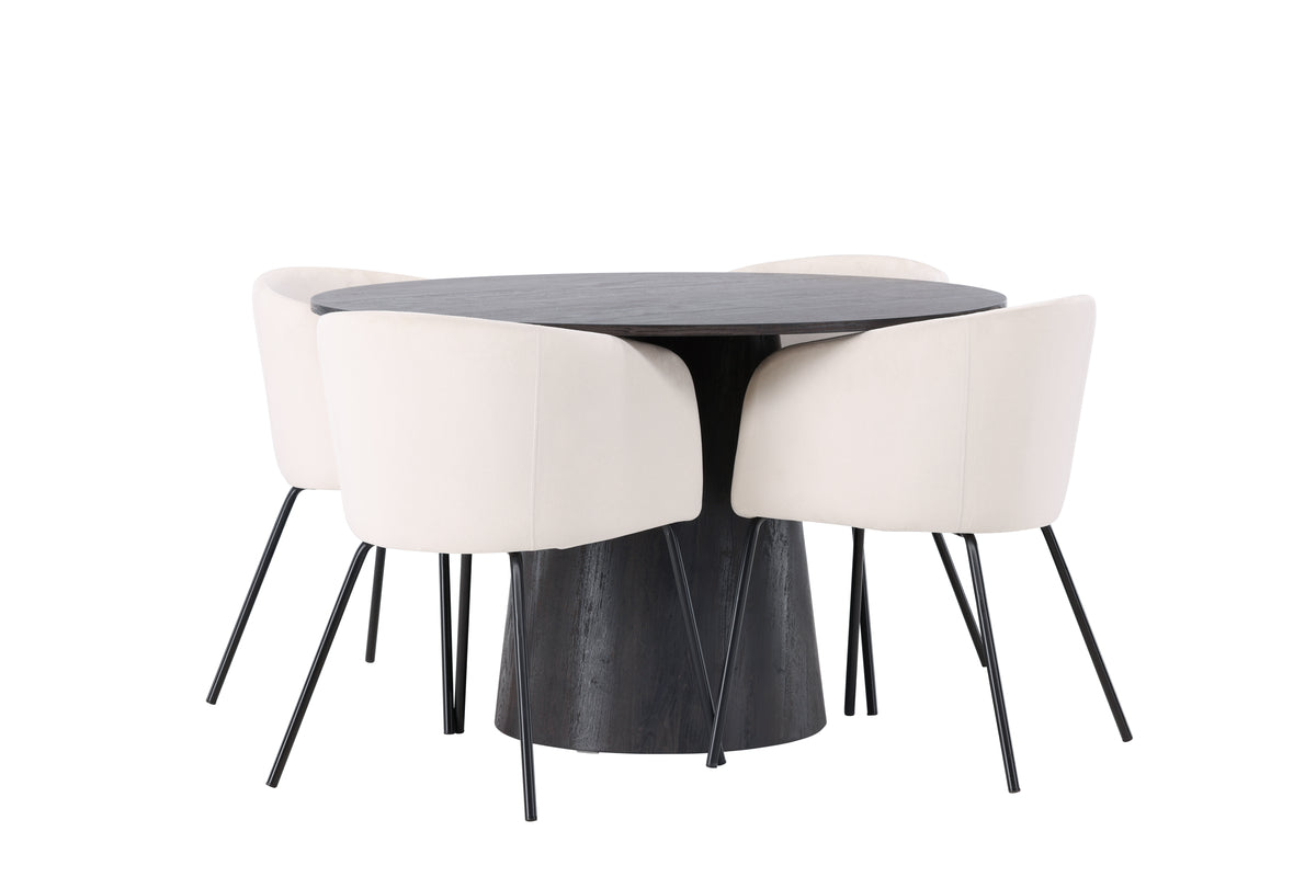 Venture Design Berit & Lanzo Matstolar Beige + Runda Matbord ⌀120 Mocka