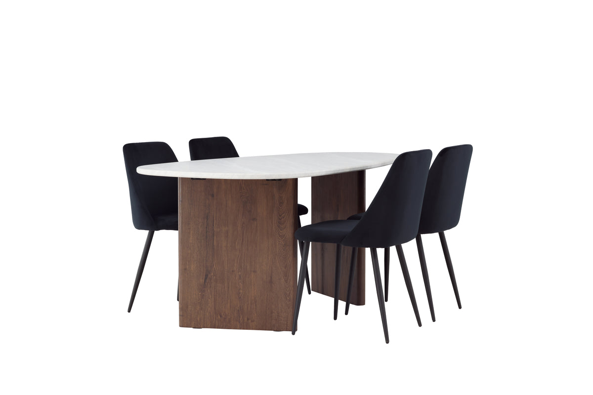Venture Design Grönvik & Night Ovala Matbord 180 x 90 Ljusgrå + Matstolar 2-pack Svart