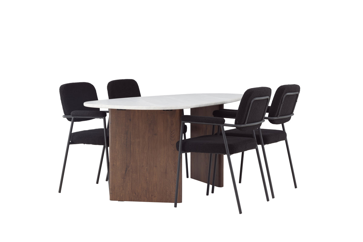 Venture Design Grönvik & Yesterday Ovala Matbord 180 x 90 Ljusgrå + Matstolar 2-pack Svart