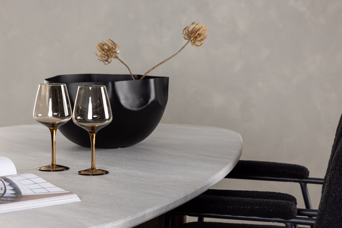 Venture Design Grönvik & Yesterday Ovala Matbord 180 x 90 Ljusgrå + Matstolar 2-pack Svart