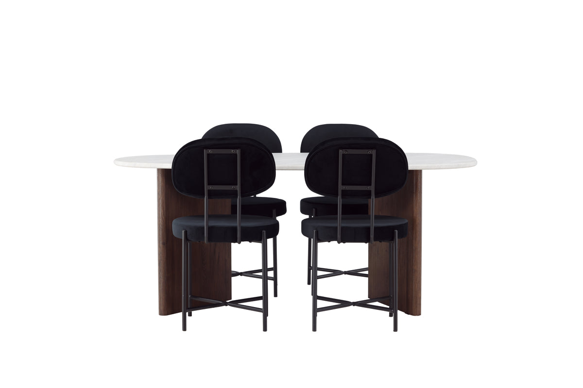 Venture Design Stella & Grönvik Matstolar 2-pack Svart + Ovala Matbord 180 x 90 Ljusgrå