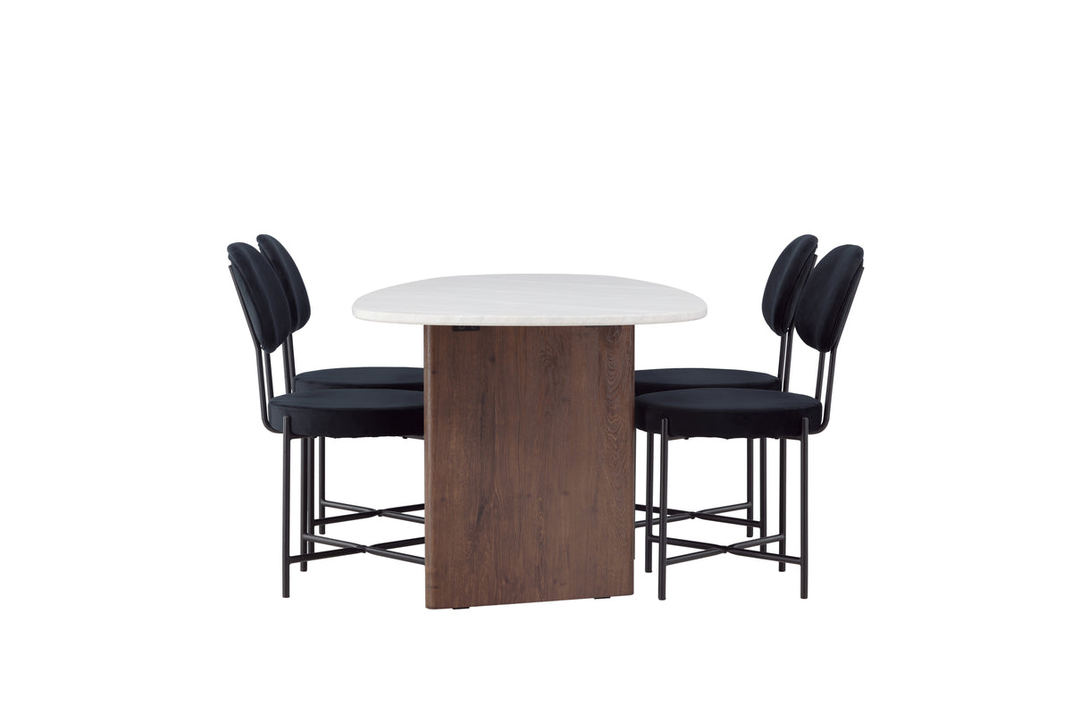 Venture Design Stella & Grönvik Matstolar 2-pack Svart + Ovala Matbord 180 x 90 Ljusgrå