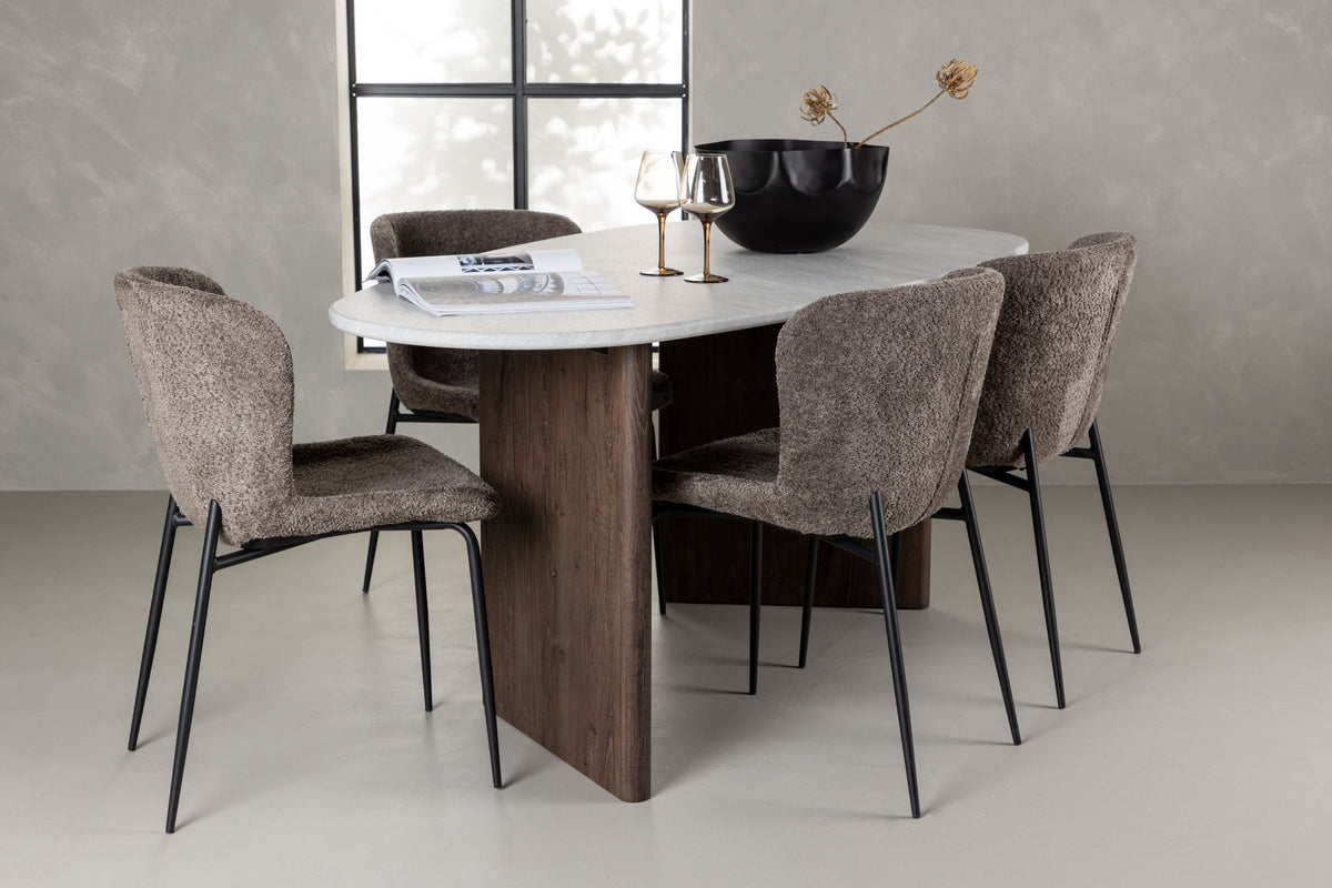 Venture Design Modesto & Grönvik Matstolar 2-pack Brun + Ovala Matbord 180 x 90 Ljusgrå