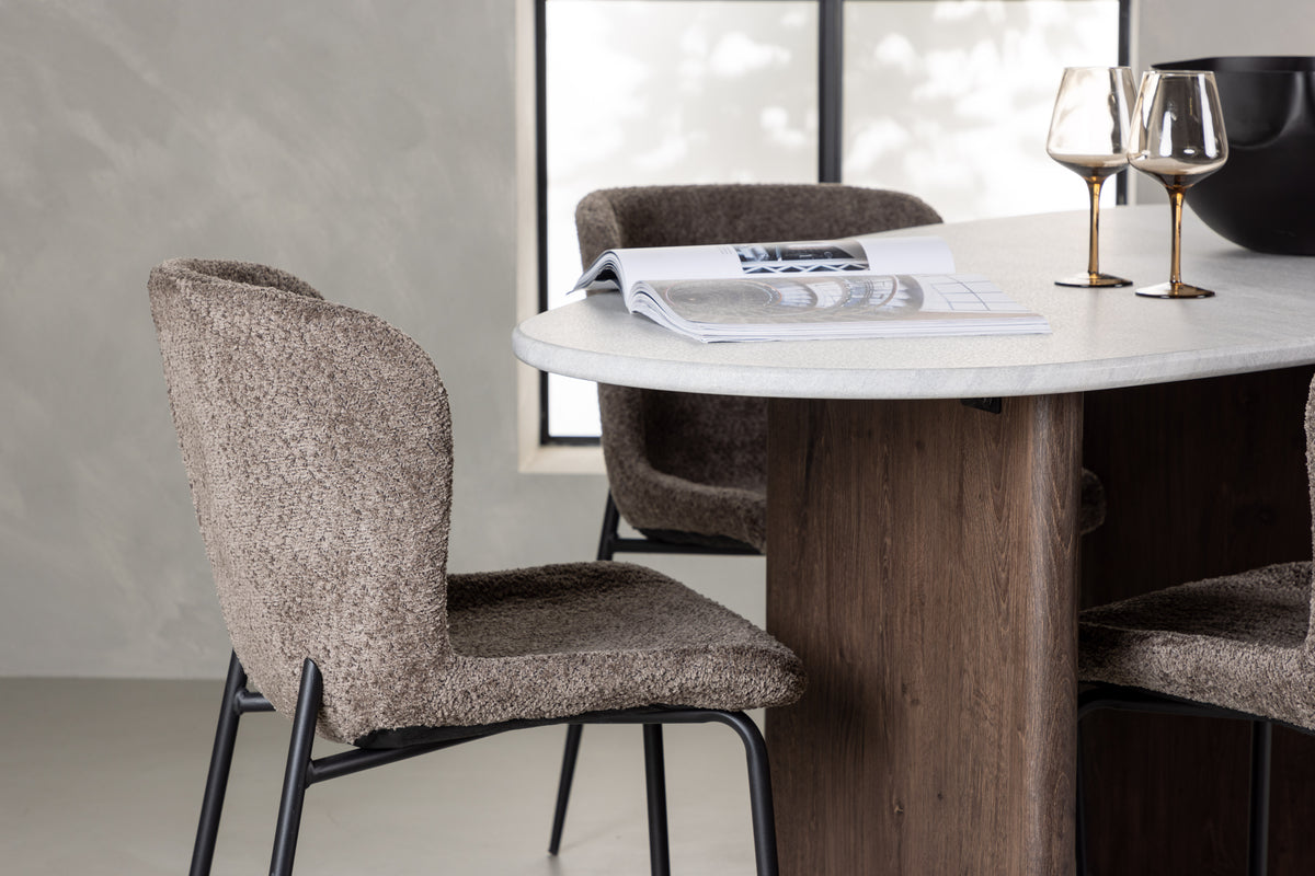 Venture Design Modesto & Grönvik Matstolar 2-pack Brun + Ovala Matbord 180 x 90 Ljusgrå
