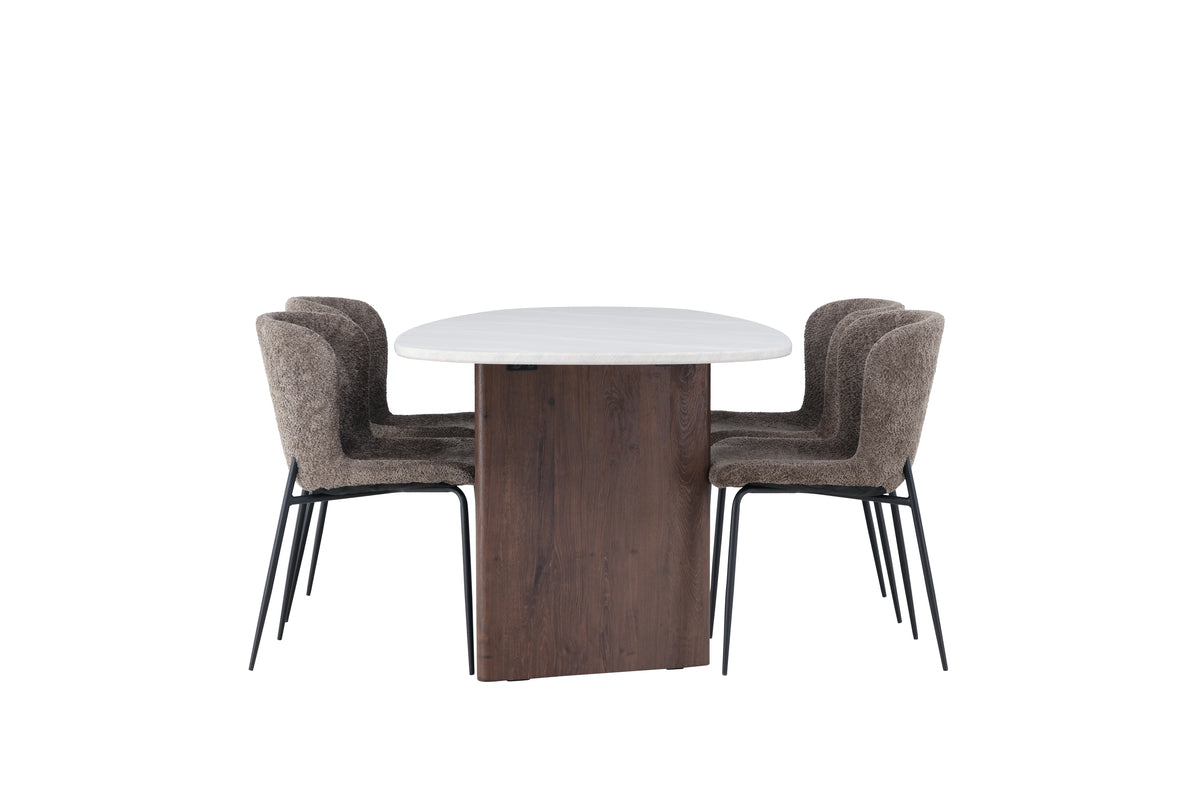 Venture Design Modesto & Grönvik Matstolar 2-pack Brun + Ovala Matbord 180 x 90 Ljusgrå