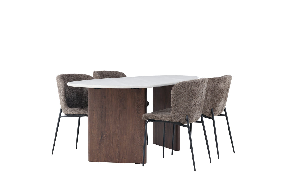 Venture Design Modesto & Grönvik Matstolar 2-pack Brun + Ovala Matbord 180 x 90 Ljusgrå