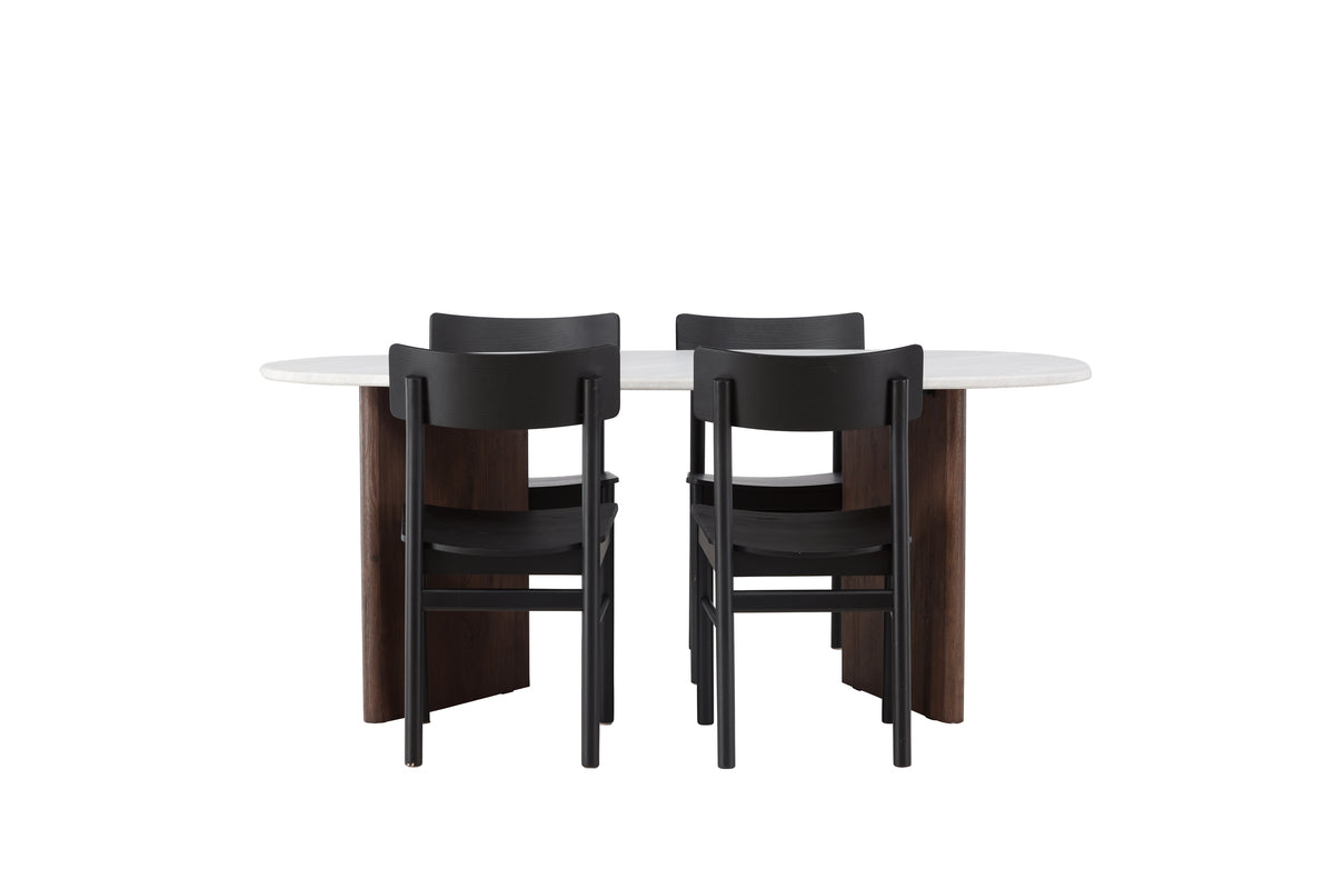 Venture Design Montros & Grönvik Matstolar 2-pack Svart + Ovala Matbord 180 x 90 Ljusgrå