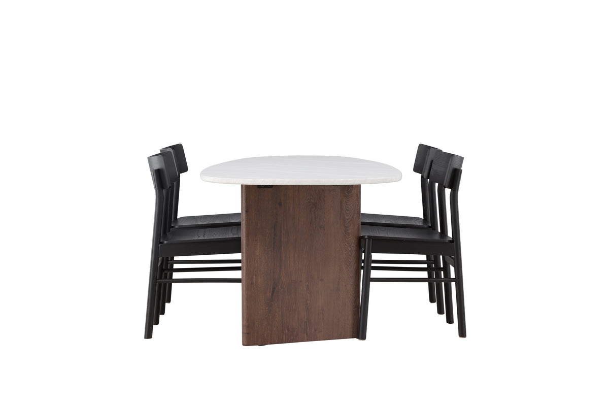 Venture Design Montros & Grönvik Matstolar 2-pack Svart + Ovala Matbord 180 x 90 Ljusgrå
