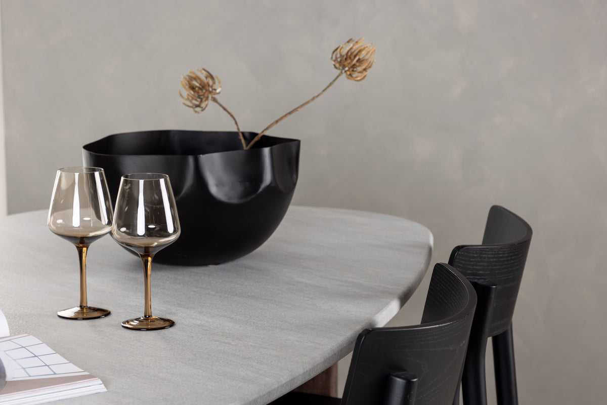 Venture Design Montros & Grönvik Matstolar 2-pack Svart + Ovala Matbord 180 x 90 Ljusgrå