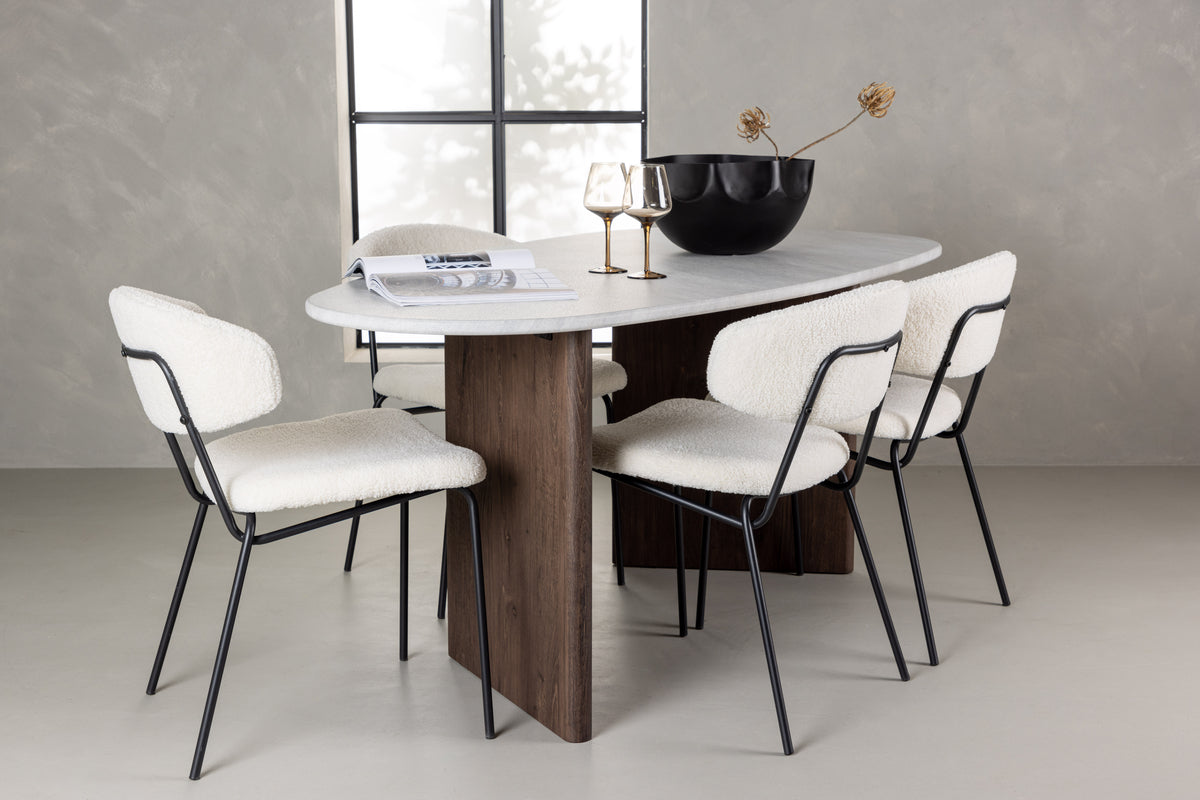 Venture Design Chico & Grönvik Matstolar 2-pack Vit + Ovala Matbord 180 x 90 Ljusgrå