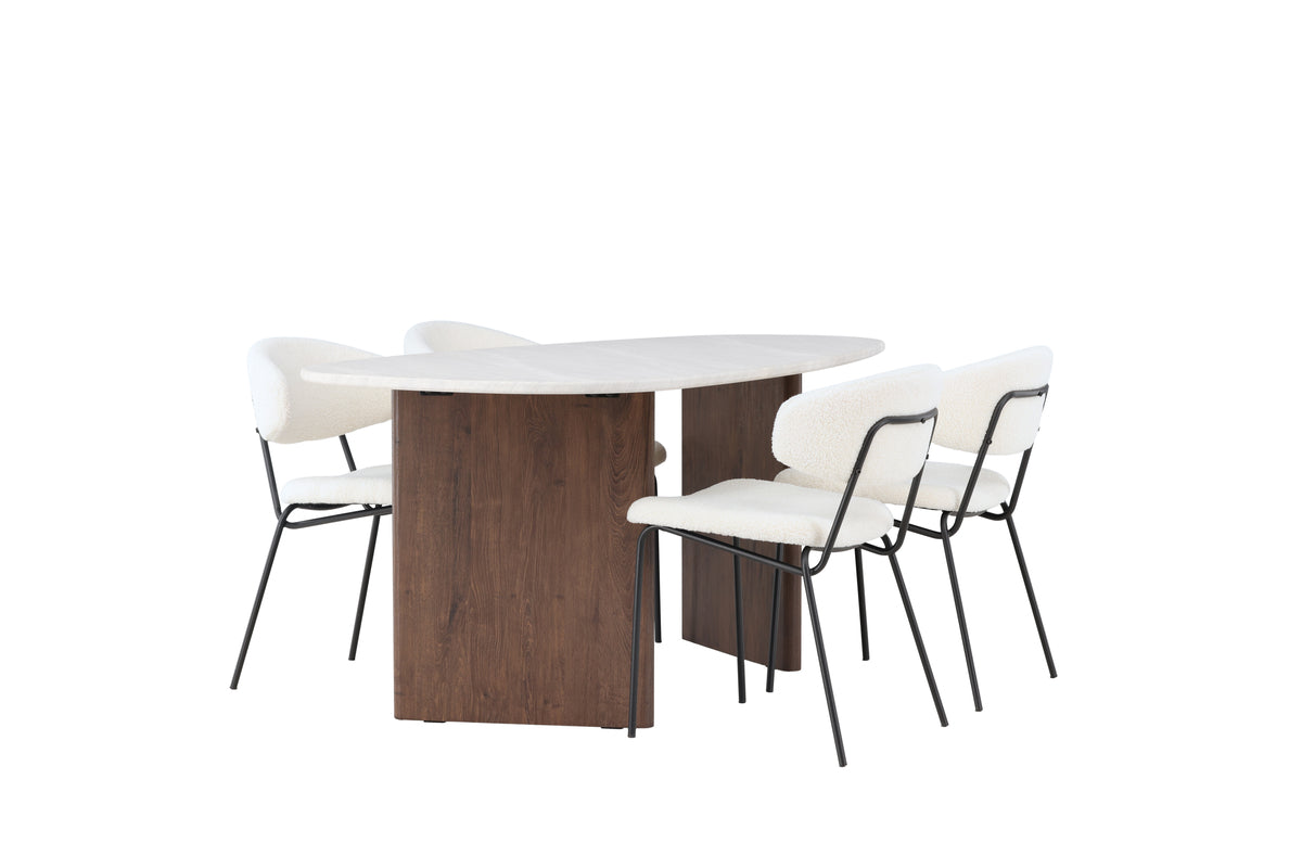 Venture Design Chico & Grönvik Matstolar 2-pack Vit + Ovala Matbord 180 x 90 Ljusgrå