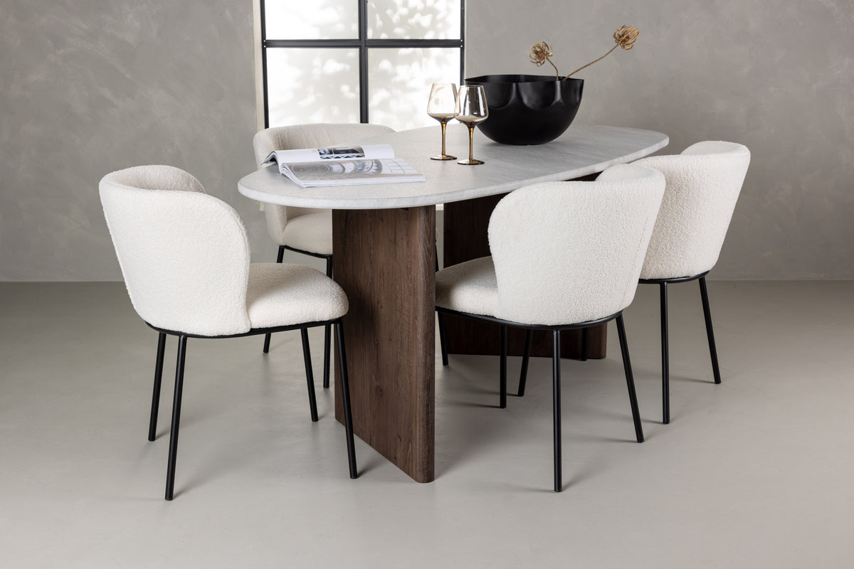 Venture Design Grönvik & Edina Ovala Matbord 180 x 90 Ljusgrå + Matstolar 2-pack Vit