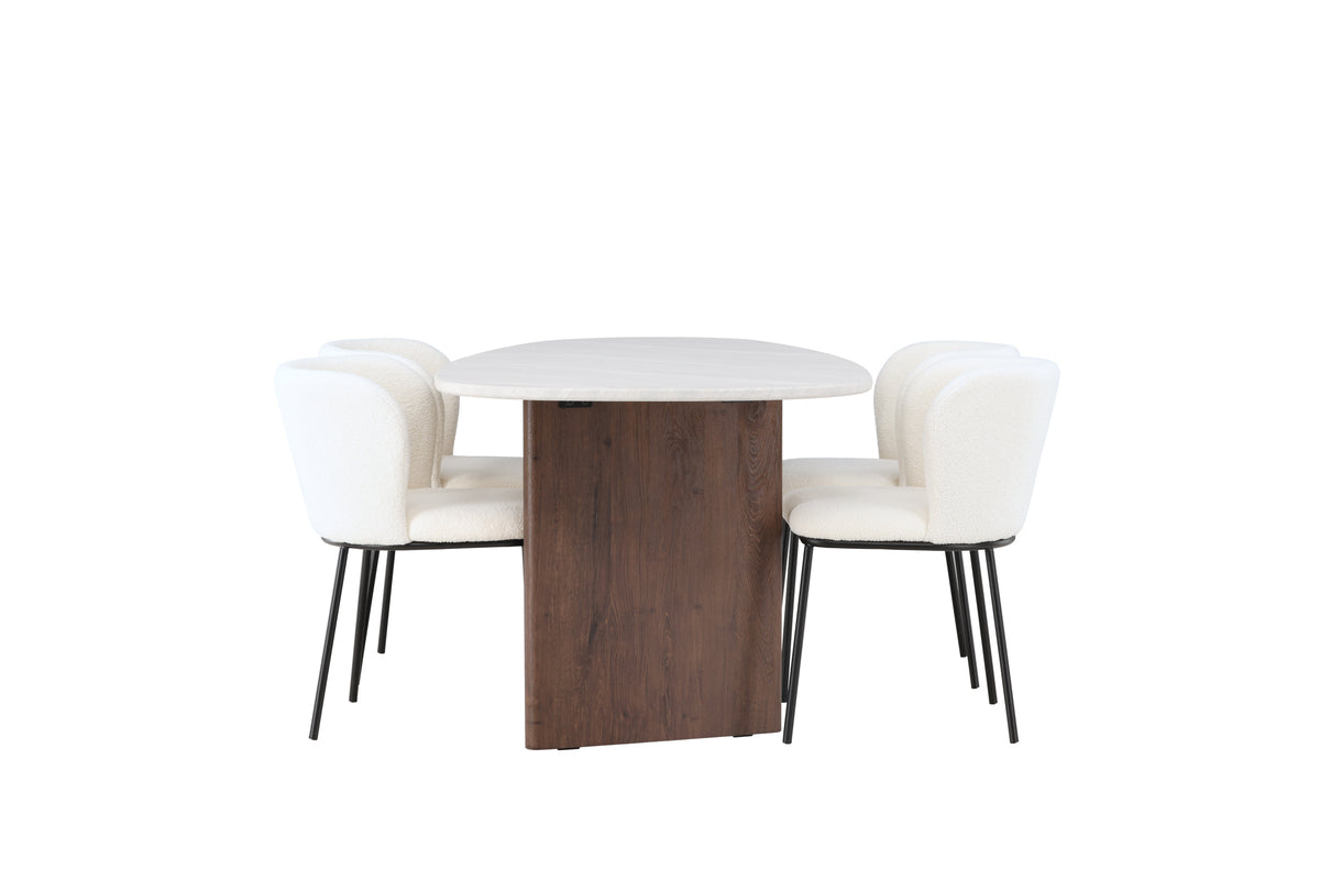 Venture Design Grönvik & Edina Ovala Matbord 180 x 90 Ljusgrå + Matstolar 2-pack Vit
