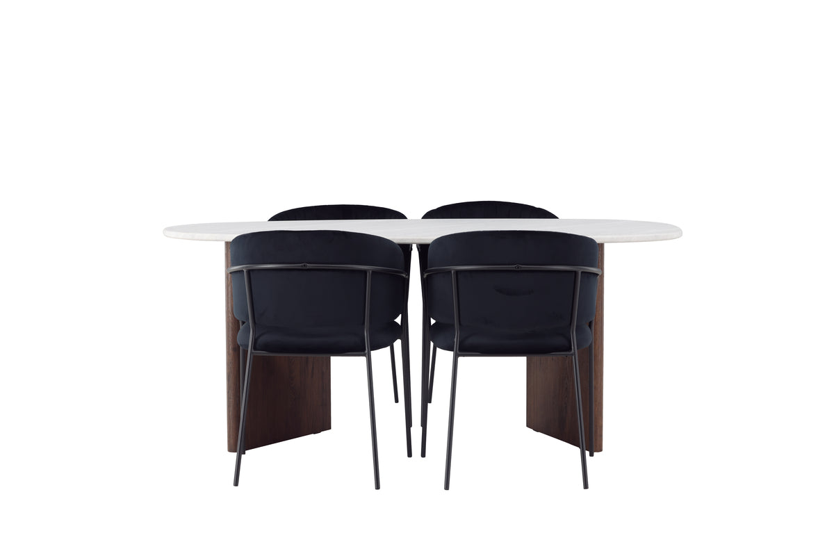 Venture Design Grönvik & Selma Ovala Matbord 180 x 90 Ljusgrå + Matstolar 2-pack Svart