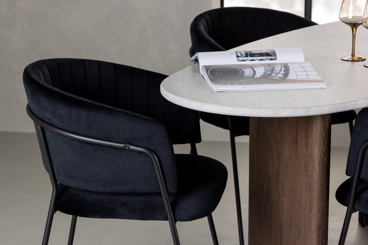 Venture Design Grönvik & Selma Ovala Matbord 180 x 90 Ljusgrå + Matstolar 2-pack Svart