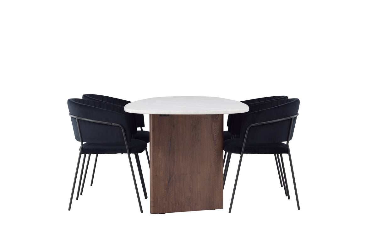 Venture Design Grönvik & Selma Ovala Matbord 180 x 90 Ljusgrå + Matstolar 2-pack Svart