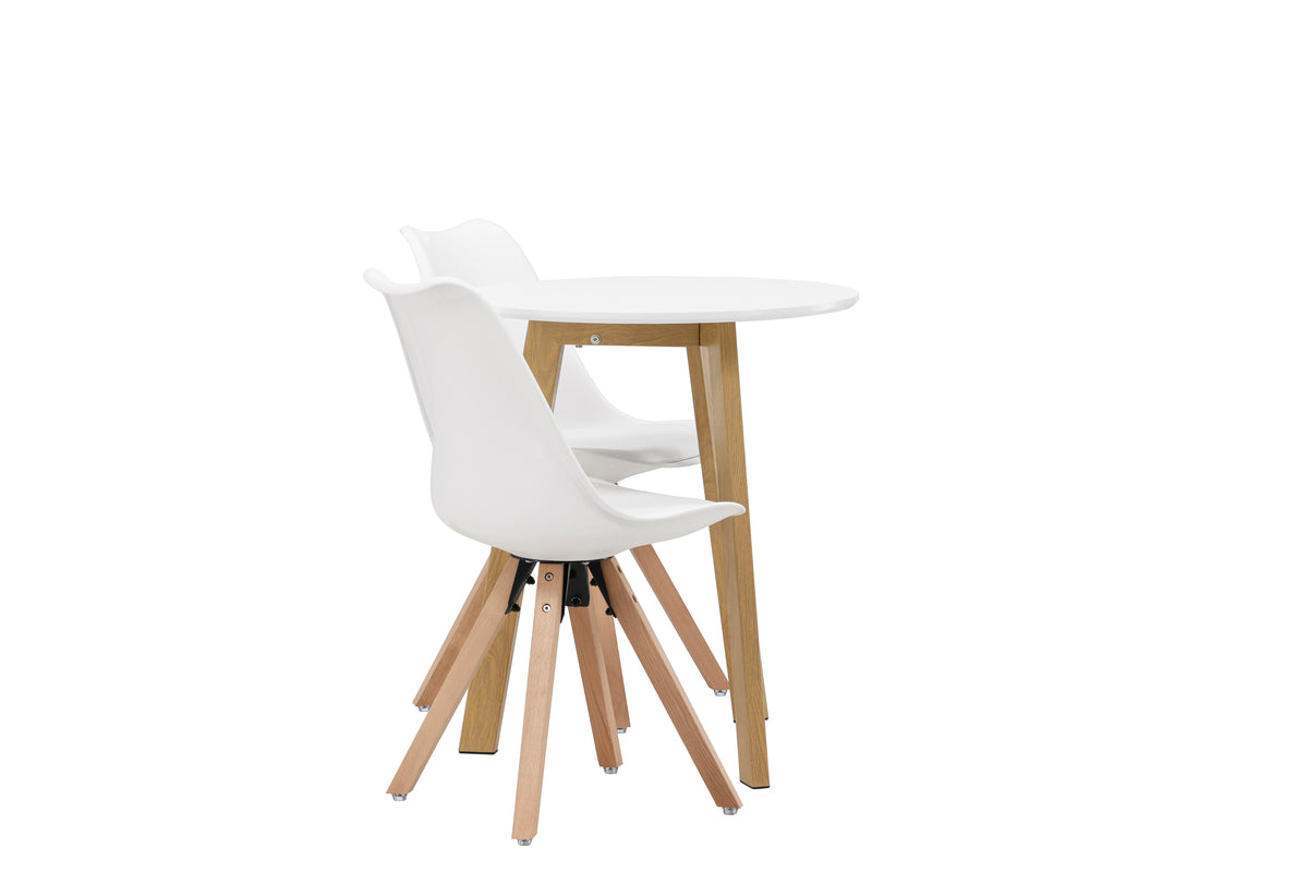 Venture Design Zeno & Leonora Matstolar 2-pack Vit + Runda Matbord ⌀65 Vit