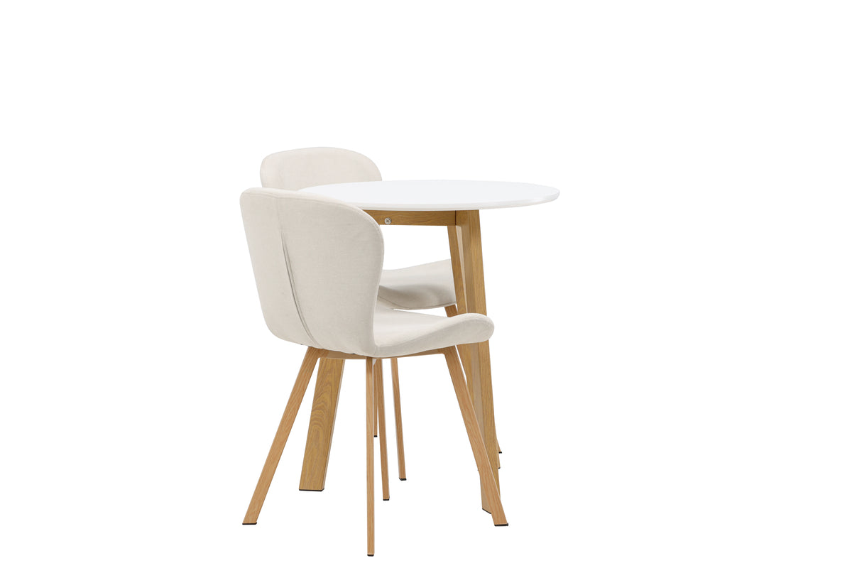 Venture Design Leonora & Lilja Runda Matbord ⌀65 Vit + Matstolar 2-pack Beige