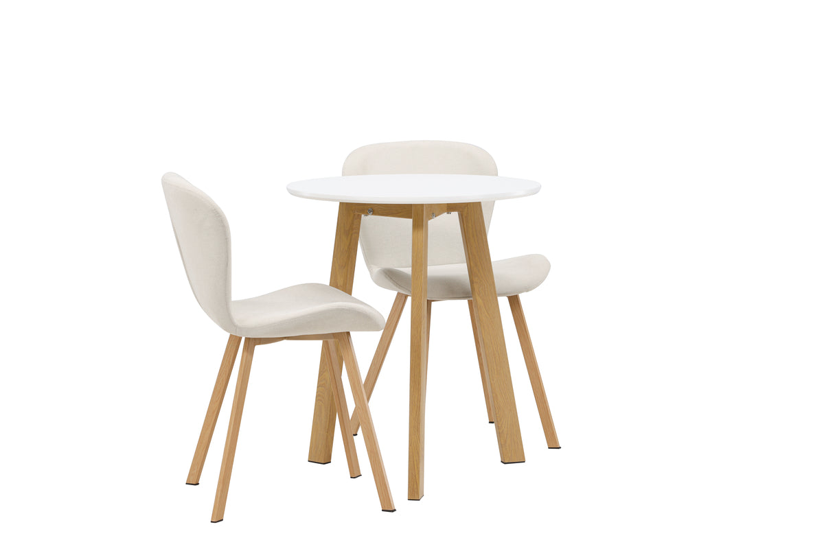 Venture Design Leonora & Lilja Runda Matbord ⌀65 Vit + Matstolar 2-pack Beige