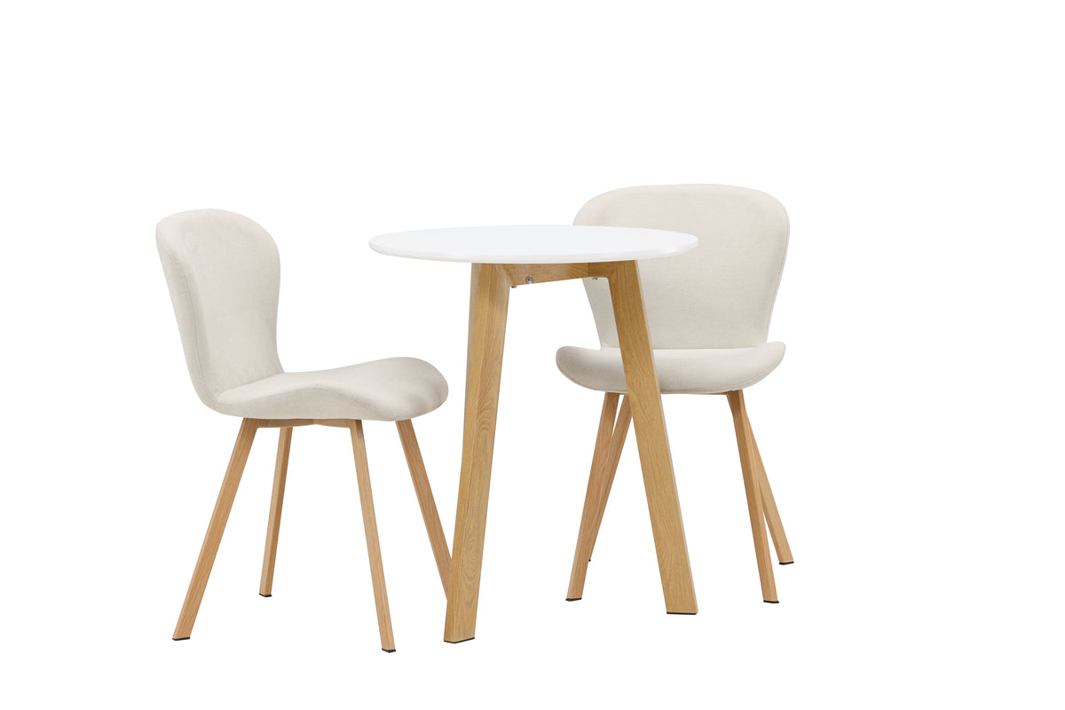 Venture Design Leonora & Lilja Runda Matbord ⌀65 Vit + Matstolar 2-pack Beige