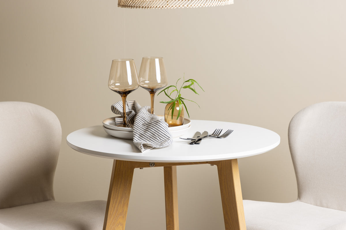 Venture Design Leonora & Lilja Runda Matbord ⌀65 Vit + Matstolar 2-pack Beige