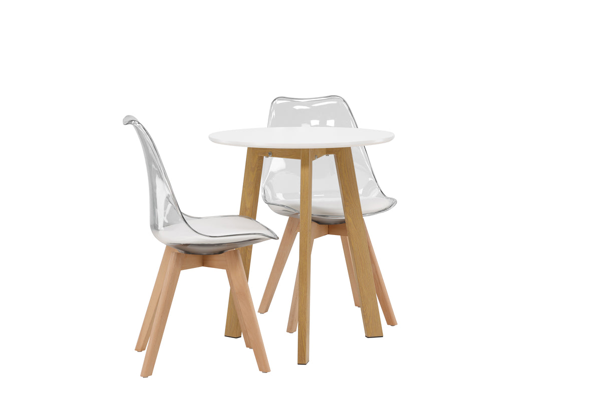 Venture Design Edvin & Leonora Matstolar 2-pack Natur + Runda Matbord ⌀65 Vit
