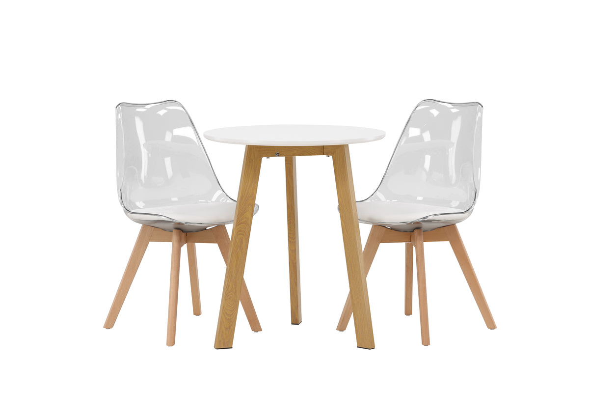Venture Design Edvin & Leonora Matstolar 2-pack Natur + Runda Matbord ⌀65 Vit