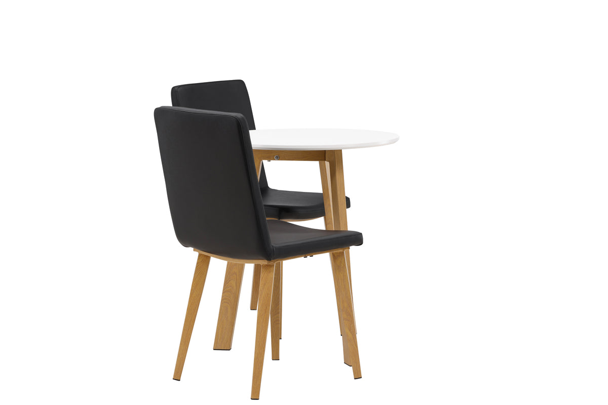 Venture Design Today & Leonora Matstolar 2-pack Svart + Runda Matbord ⌀65 Vit