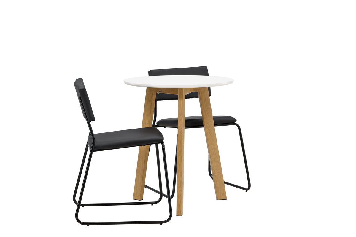 Venture Design Kenth & Leonora Matstolar 2-pack Svart + Runda Matbord ⌀65 Vit