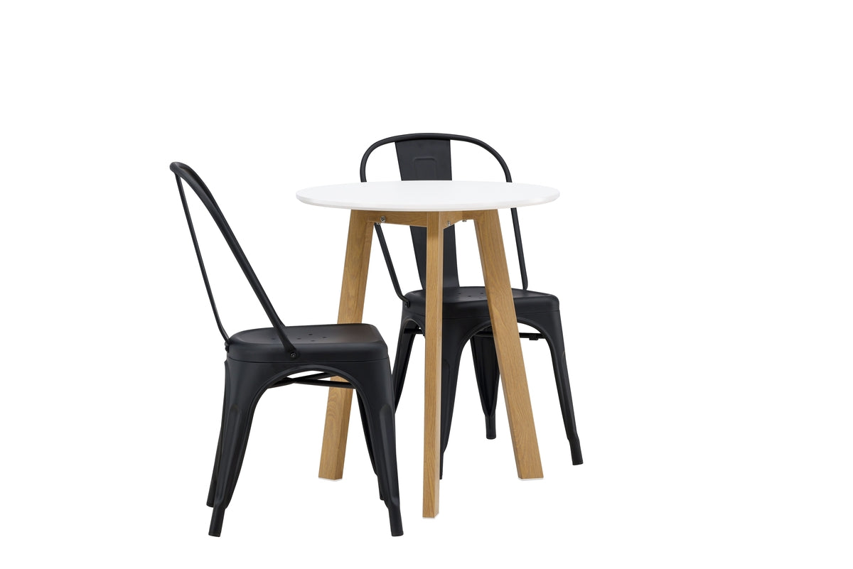 Venture Design Tempe & Leonora Matstolar 4-pack Svart + Runda Matbord ⌀65 Vit