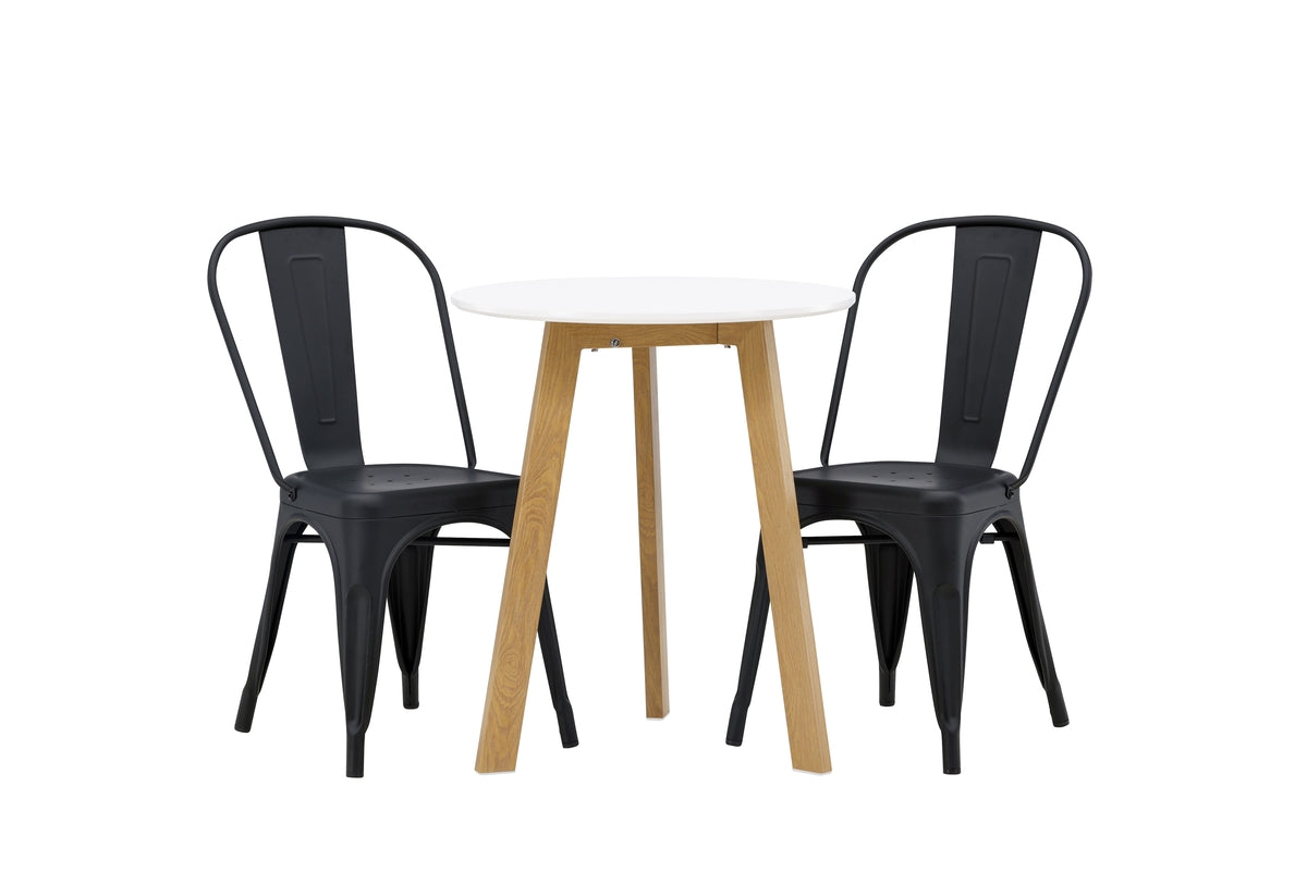 Venture Design Tempe & Leonora Matstolar 4-pack Svart + Runda Matbord ⌀65 Vit