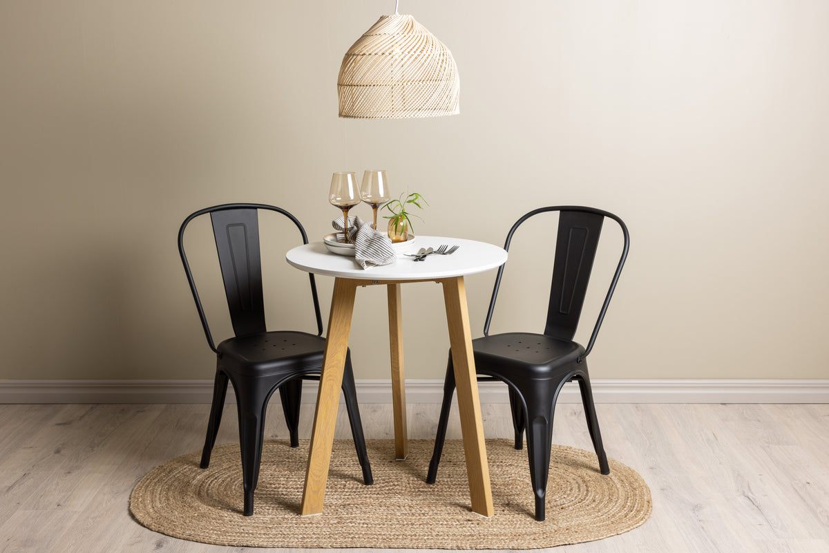 Venture Design Tempe & Leonora Matstolar 4-pack Svart + Runda Matbord ⌀65 Vit