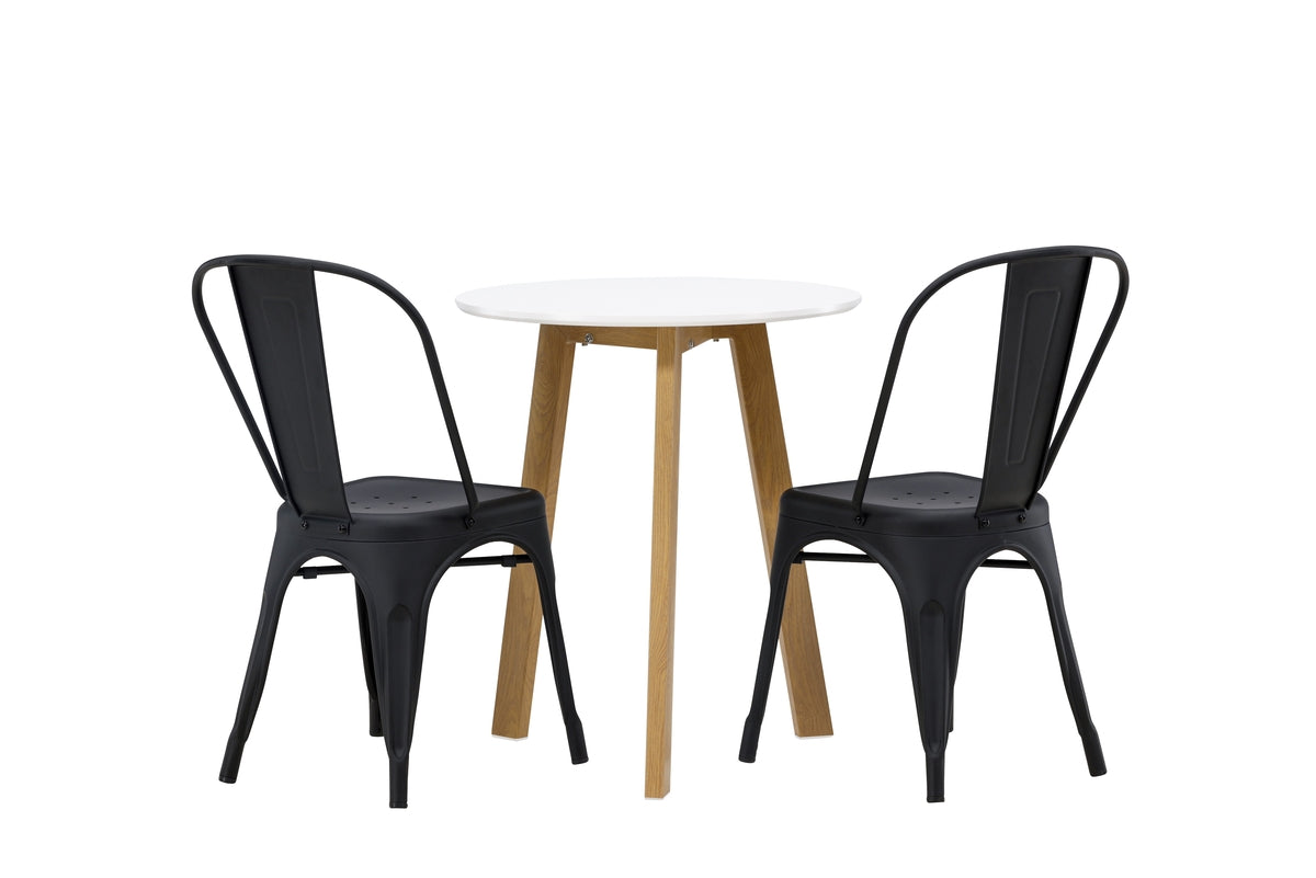 Venture Design Tempe & Leonora Matstolar 4-pack Svart + Runda Matbord ⌀65 Vit