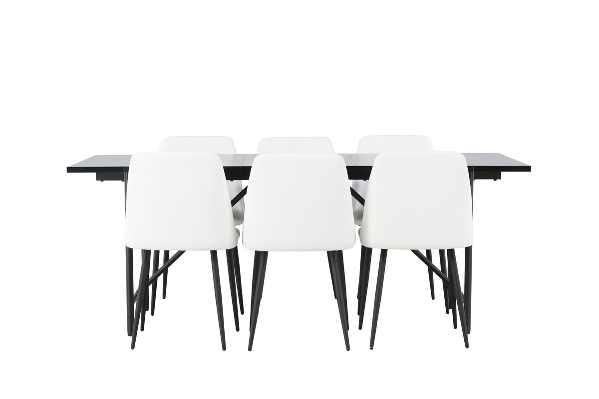 Venture Design Astrid & Night Rektangulära Matbord 200 x 90 Svart + Matstolar 2-pack Vit