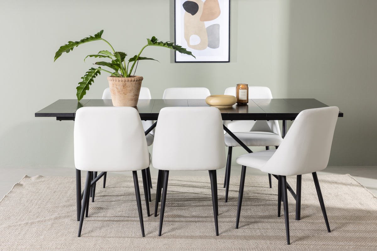 Venture Design Astrid & Night Rektangulära Matbord 200 x 90 Svart + Matstolar 2-pack Vit