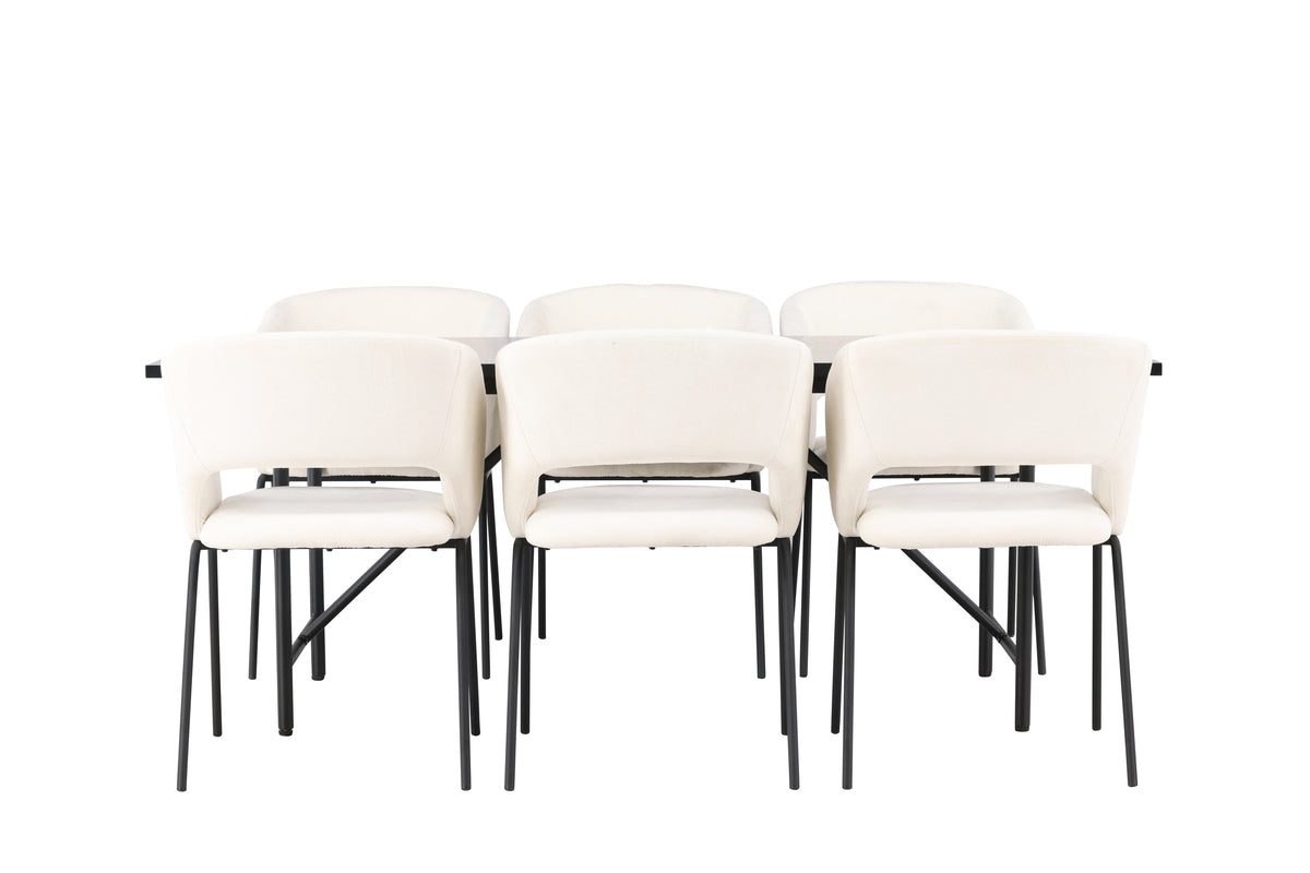 Venture Design Day & Astrid Matstolar 2-pack Off-white + Rektangulära Matbord 200 x 90 Svart