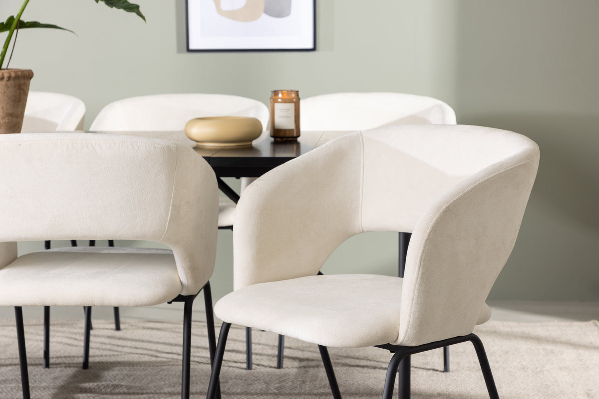 Venture Design Day & Astrid Matstolar 2-pack Off-white + Rektangulära Matbord 200 x 90 Svart