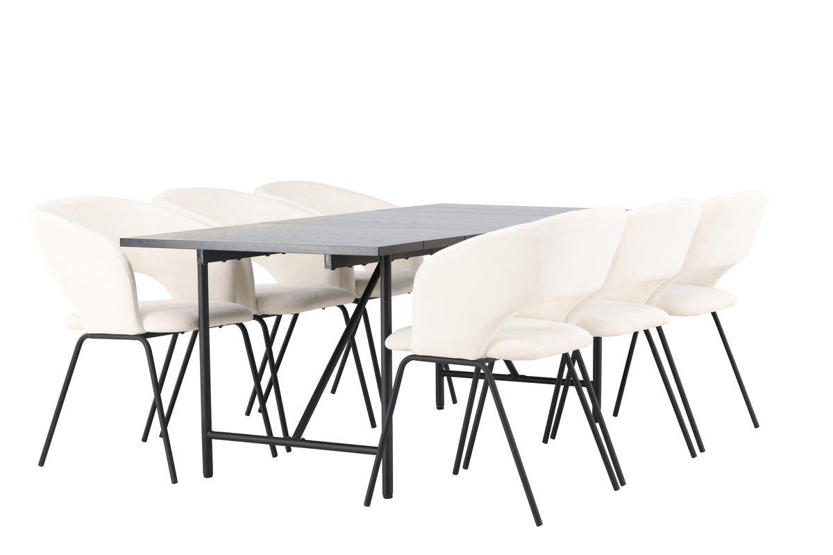 Venture Design Day & Astrid Matstolar 2-pack Off-white + Rektangulära Matbord 200 x 90 Svart