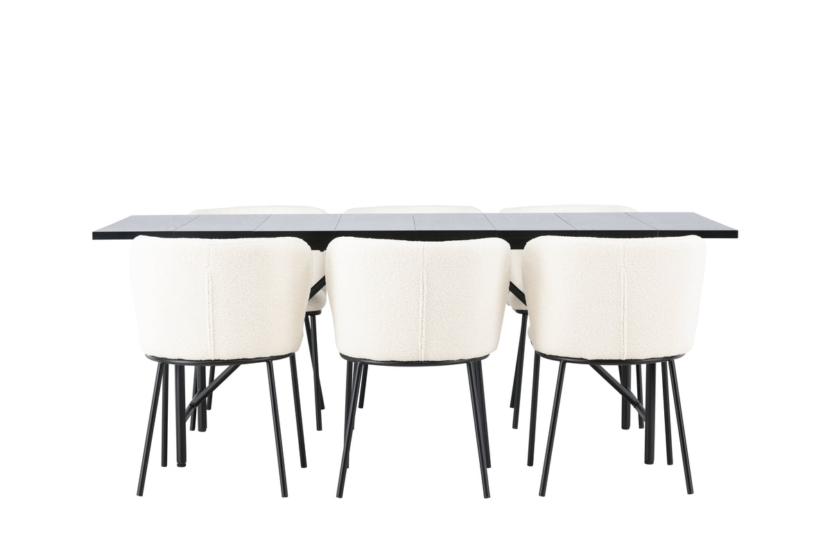 Venture Design Astrid & Edina Rektangulära Matbord 200 x 90 Svart + Matstolar 2-pack Vit
