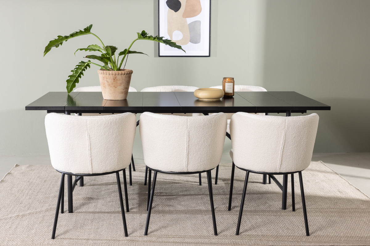 Venture Design Astrid & Edina Rektangulära Matbord 200 x 90 Svart + Matstolar 2-pack Vit