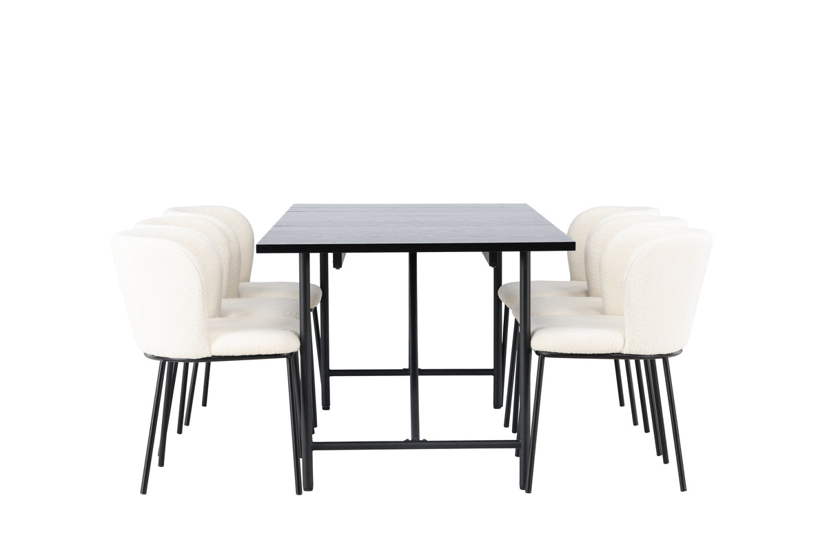 Venture Design Astrid & Edina Rektangulära Matbord 200 x 90 Svart + Matstolar 2-pack Vit