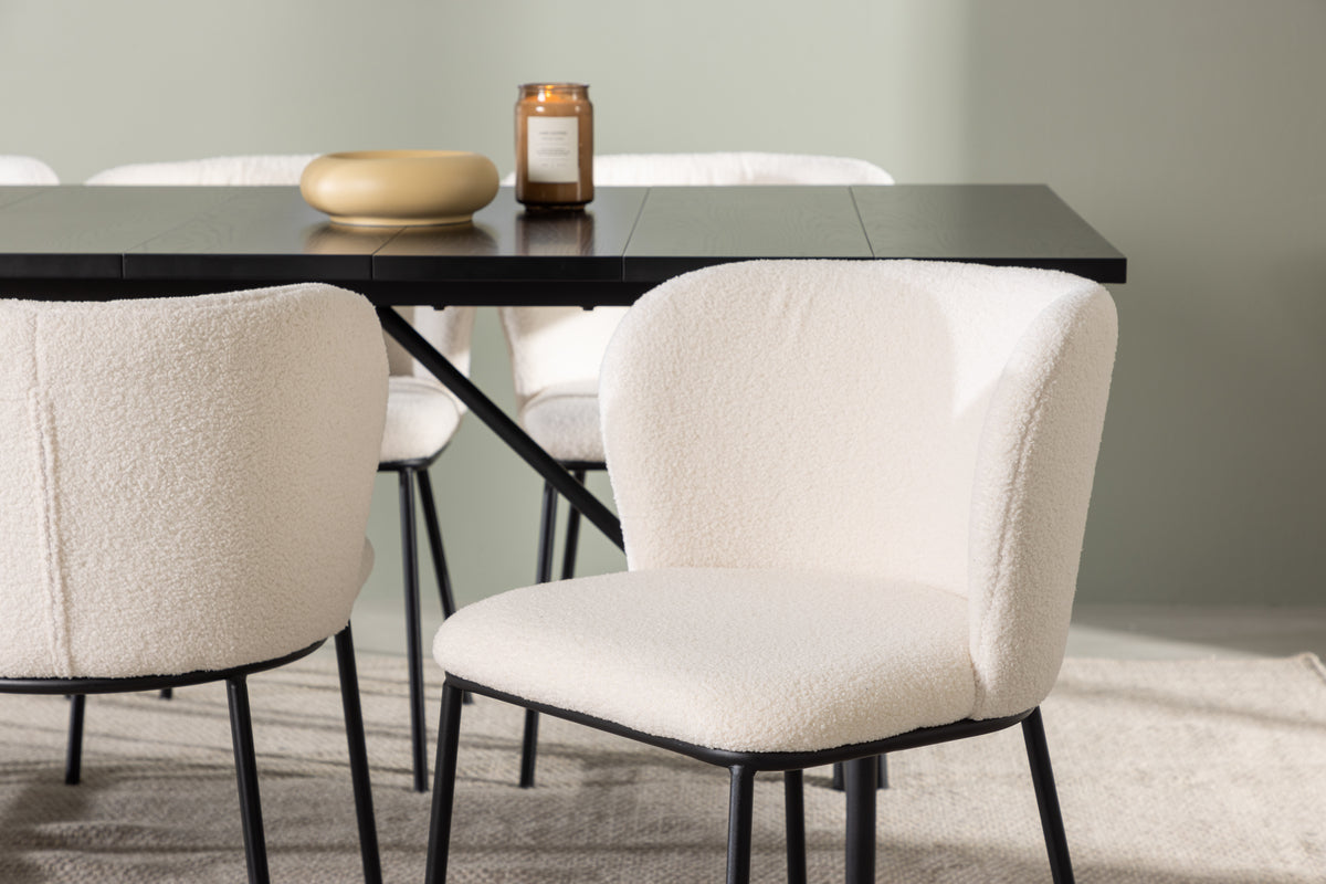 Venture Design Astrid & Edina Rektangulära Matbord 200 x 90 Svart + Matstolar 2-pack Vit