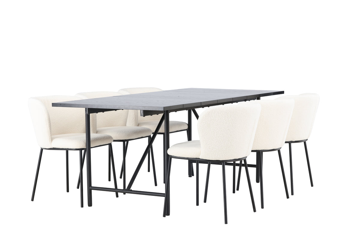 Venture Design Astrid & Edina Rektangulära Matbord 200 x 90 Svart + Matstolar 2-pack Vit